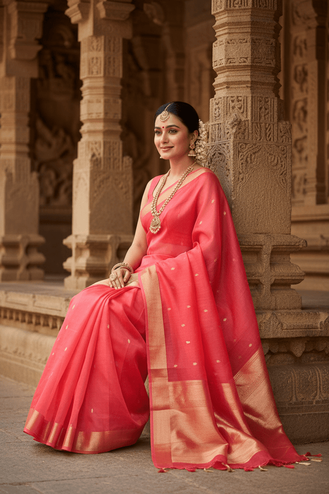 Elegant Handloom Pure Organza Dyeable Saree with Blouse Piece - Rosepetals Luxe