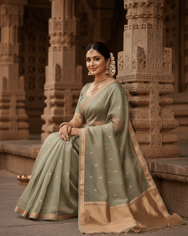 Elegant Handloom Pure Organza Dyeable Saree with Blouse Piece - Rosepetals Luxe