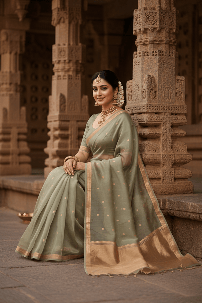 Elegant Handloom Pure Organza Dyeable Saree with Blouse Piece - Rosepetals Luxe