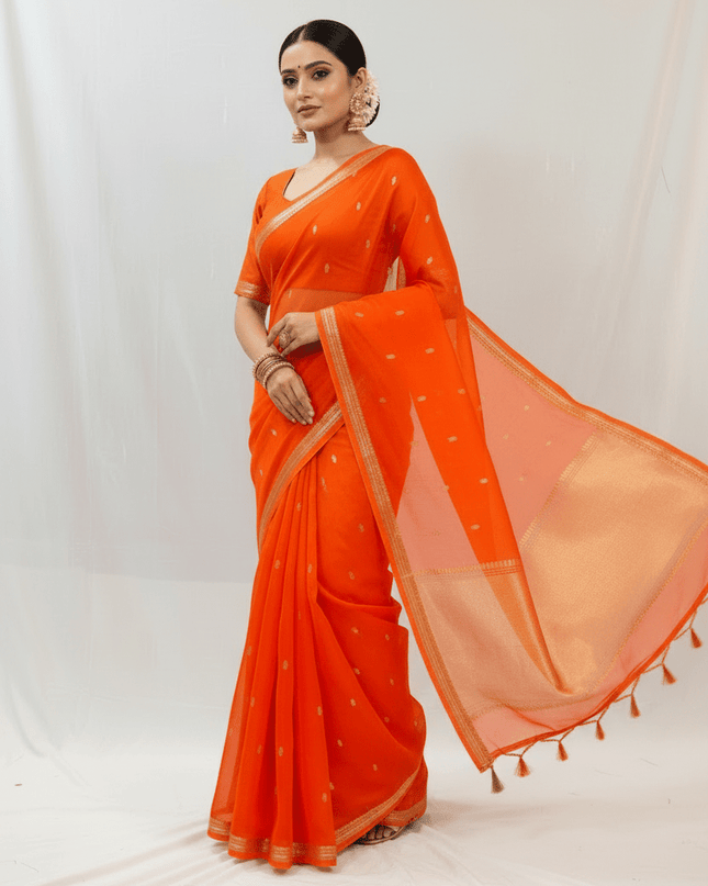 Elegant Handloom Pure Organza Dyeable Saree with Blouse Piece - Rosepetals Luxe