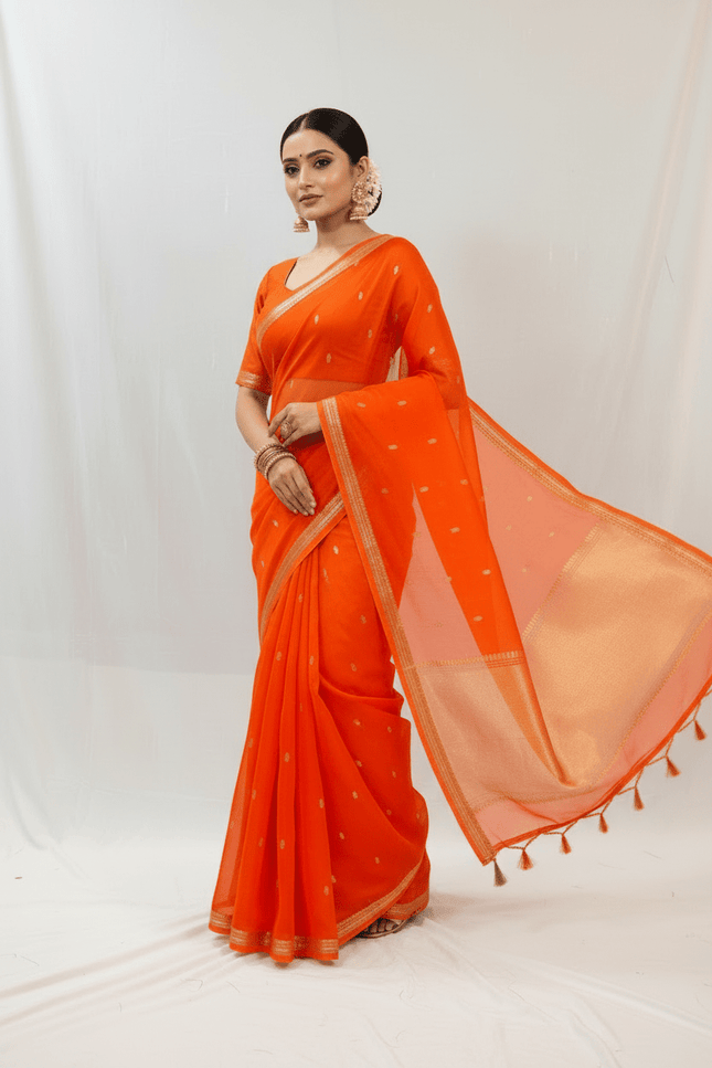 Elegant Handloom Pure Organza Dyeable Saree with Blouse Piece - Rosepetals Luxe