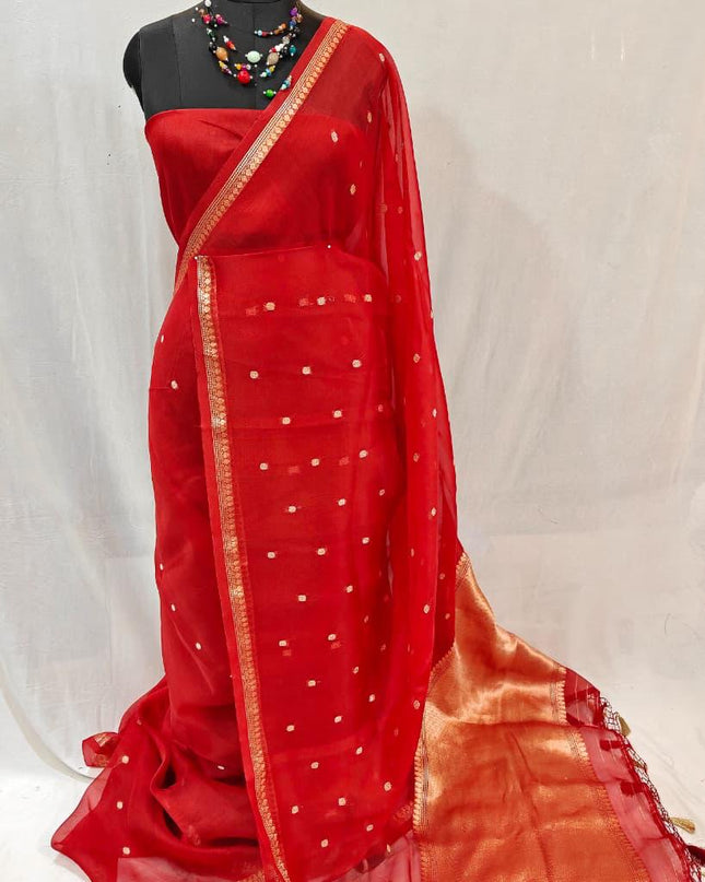 Elegant Handloom Pure Organza Dyeable Saree with Blouse Piece - Rosepetals Luxe
