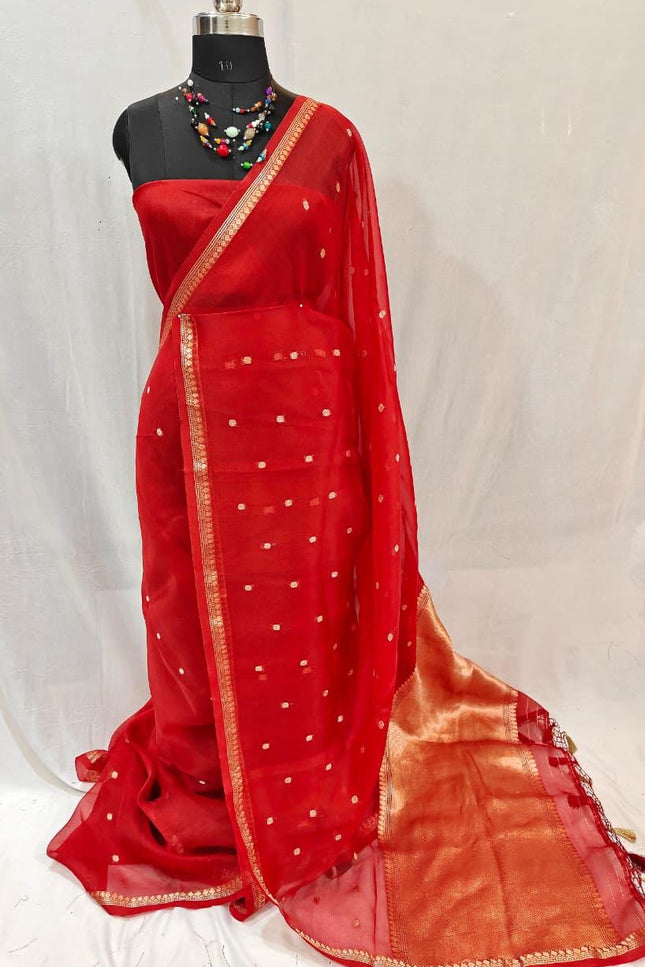 Elegant Handloom Pure Organza Dyeable Saree with Blouse Piece - Rosepetals Luxe