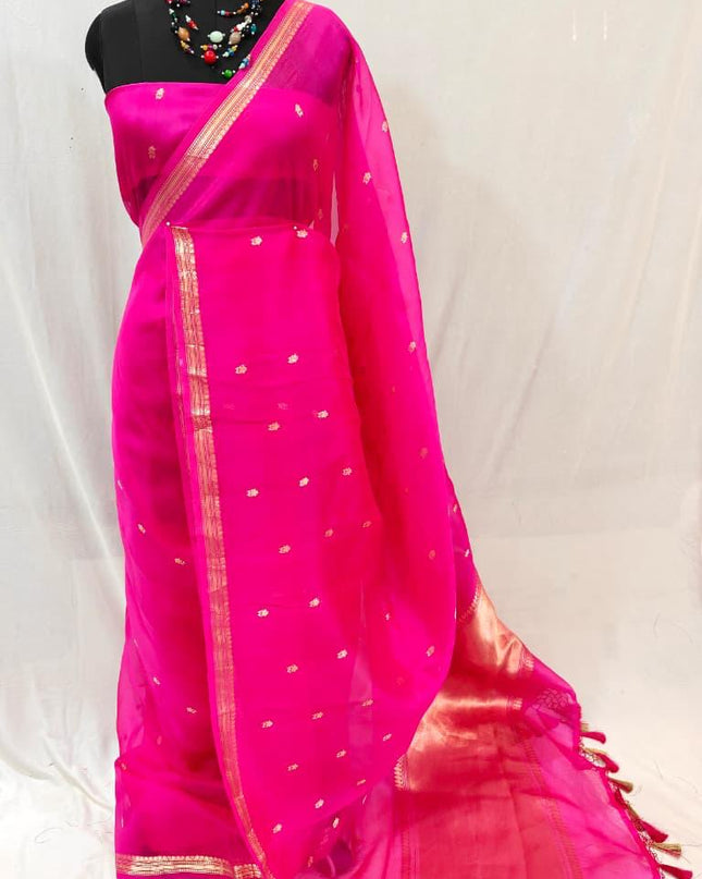 Elegant Handloom Pure Organza Dyeable Saree with Blouse Piece - Rosepetals Luxe