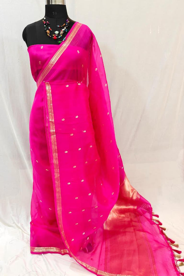 Elegant Handloom Pure Organza Dyeable Saree with Blouse Piece - Rosepetals Luxe