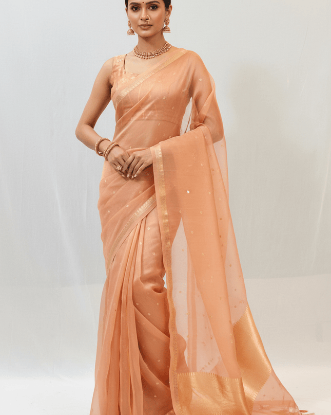Elegant Handloom Pure Organza Dyeable Saree with Blouse Piece - Rosepetals Luxe