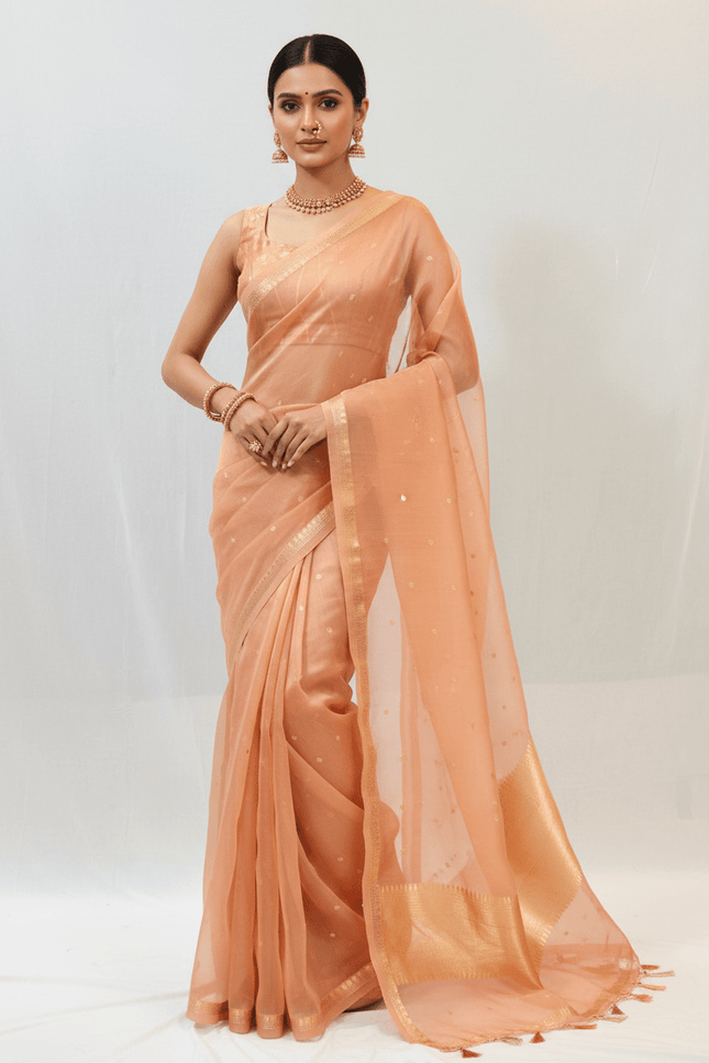 Elegant Handloom Pure Organza Dyeable Saree with Blouse Piece - Rosepetals Luxe