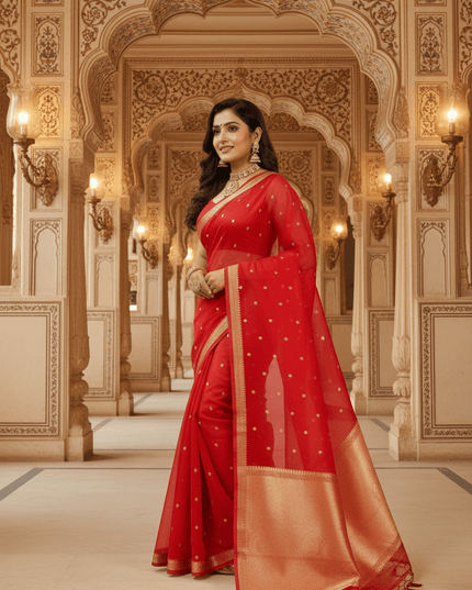 Elegant Handloom Pure Organza Dyeable Saree with Blouse Piece - Rosepetals Luxe