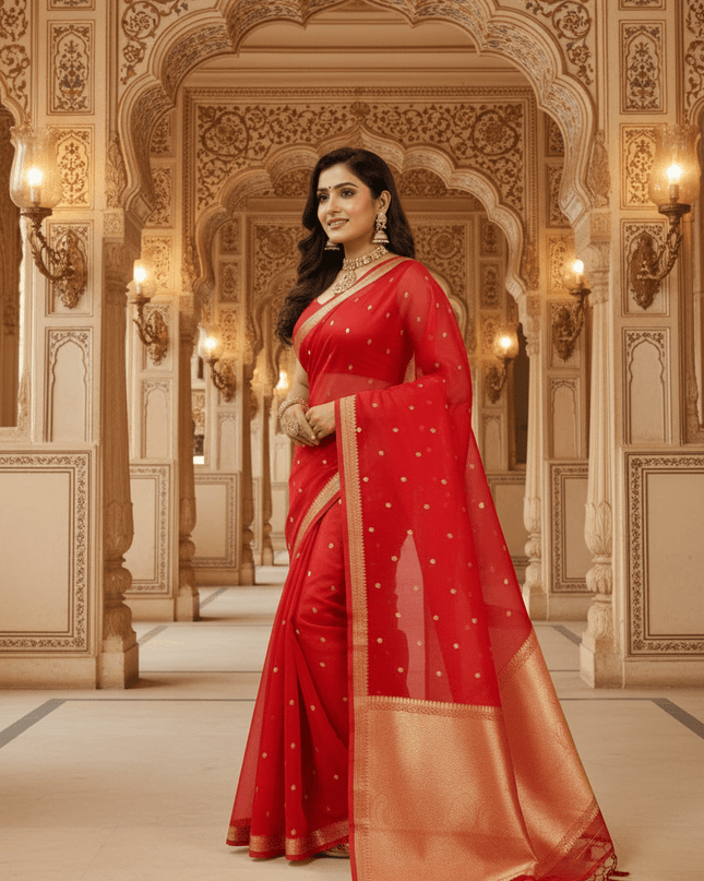 Elegant Handloom Pure Organza Dyeable Saree with Blouse Piece - Rosepetals Luxe