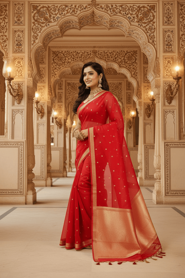 Elegant Handloom Pure Organza Dyeable Saree with Blouse Piece - Rosepetals Luxe