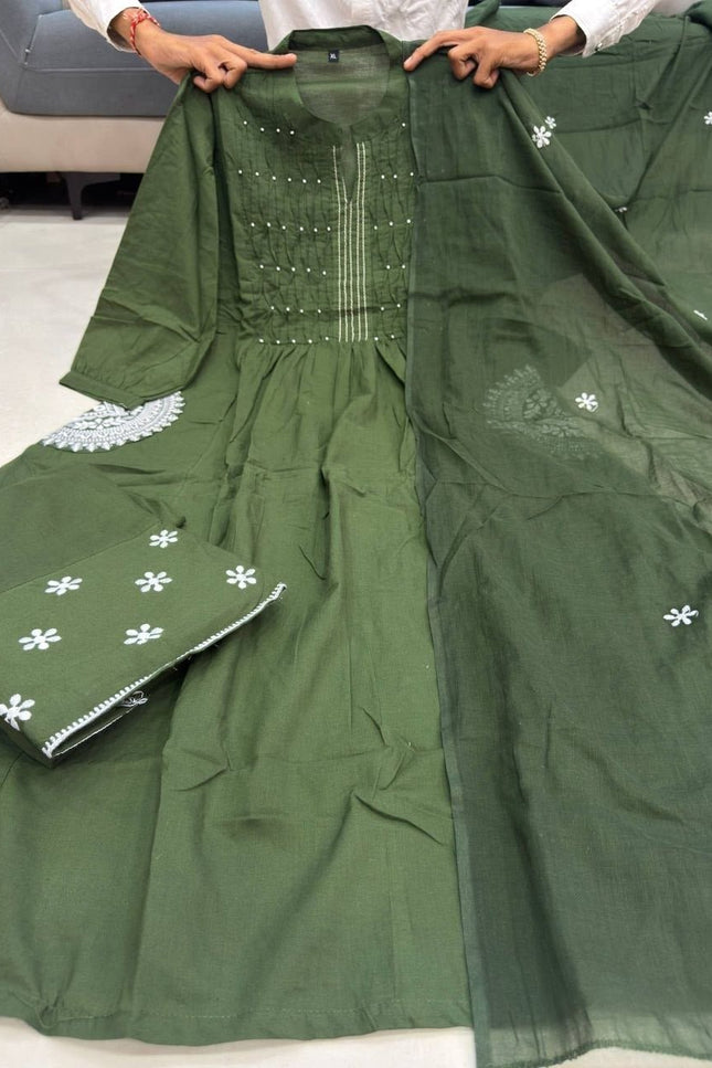 Elegant Handworked Cotton Suit Set | Matching Pant and Pure Cotton Dupatta - Rosepetals Luxe