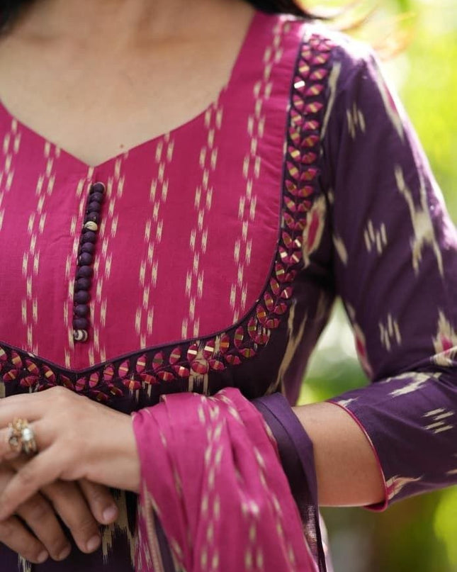 Elegant High - Quality Cotton Kurta Set with Malmal Dupatta | Perfect for Premium Look - Rosepetals Luxe