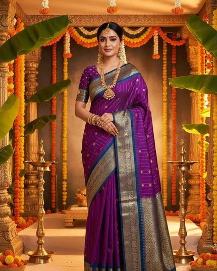 Elegant Kanchipuram Luxe Silk Saree | Zari Woven Border | Festive Drape - Rosepetals Luxe