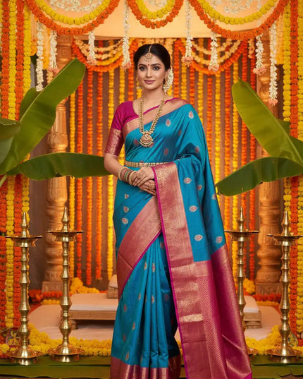 Elegant Kanchipuram Luxe Silk Saree | Zari Woven Border | Festive Drape - Rosepetals Luxe