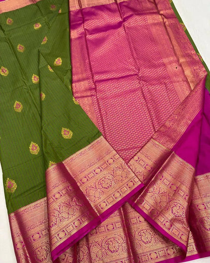 Elegant Kanchipuram Luxe Silk Saree | Zari Woven Border | Festive Drape - Rosepetals Luxe