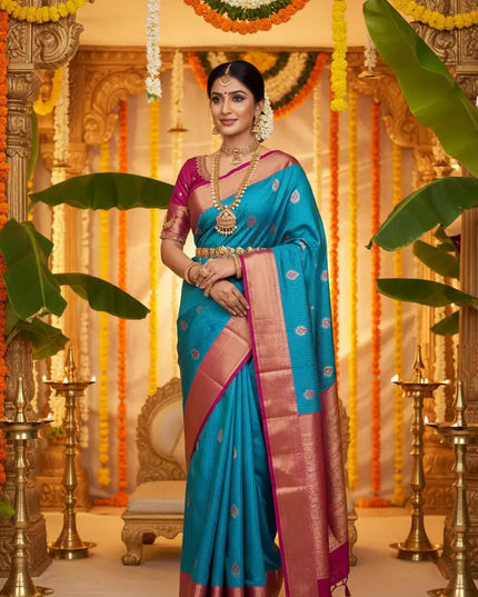 Elegant Kanchipuram Luxe Silk Saree | Zari Woven Border | Festive Drape - Rosepetals Luxe