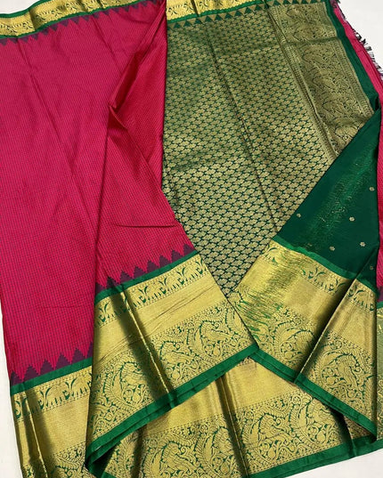 Elegant Kanchipuram Luxe Silk Saree | Zari Woven Border | Festive Drape - Rosepetals Luxe