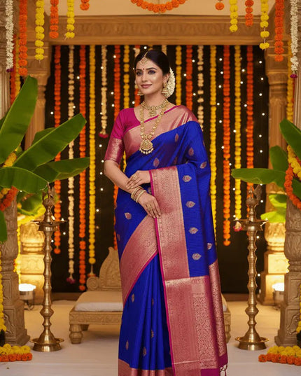 Elegant Kanchipuram Luxe Silk Saree | Zari Woven Border | Festive Drape - Rosepetals Luxe