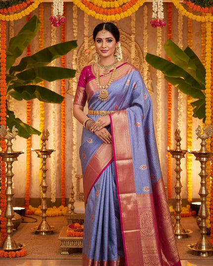 Elegant Kanchipuram Luxe Silk Saree | Zari Woven Border | Festive Drape - Rosepetals Luxe