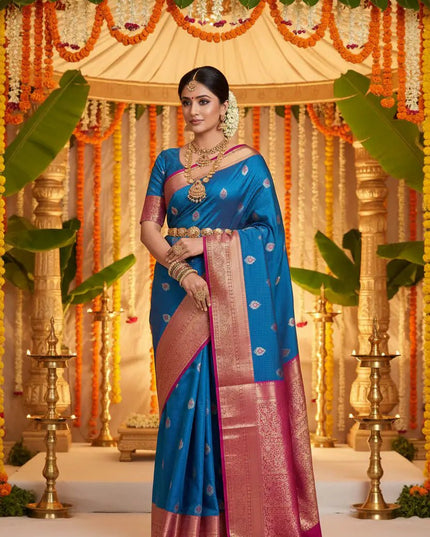 Elegant Kanchipuram Luxe Silk Saree | Zari Woven Border | Festive Drape - Rosepetals Luxe