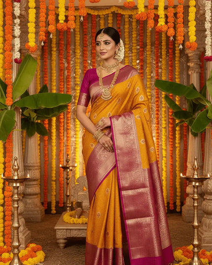 Elegant Kanchipuram Luxe Silk Saree | Zari Woven Border | Festive Drape - Rosepetals Luxe