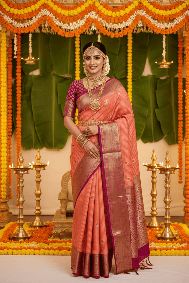 Elegant Kanchipuram Semi Silk Saree | Zari Woven Border | Festive Drape - Rosepetals Luxe