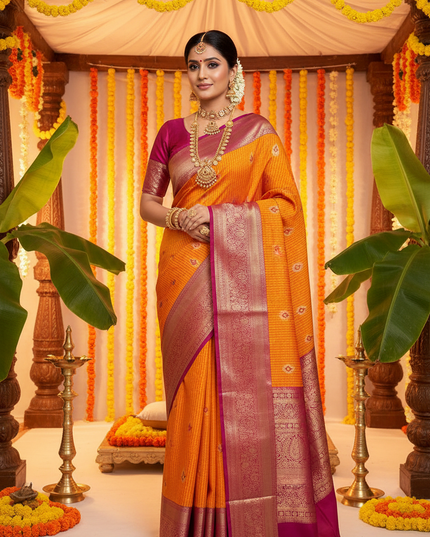 Elegant Kanchipuram Semi Silk Saree | Zari Woven Border | Festive Drape - Rosepetals Luxe
