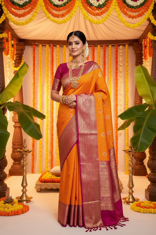 Elegant Kanchipuram Semi Silk Saree | Zari Woven Border | Festive Drape - Rosepetals Luxe