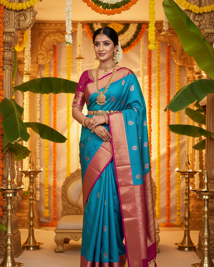 Elegant Kanchipuram Semi Silk Saree | Zari Woven Border | Festive Drape - Rosepetals Luxe