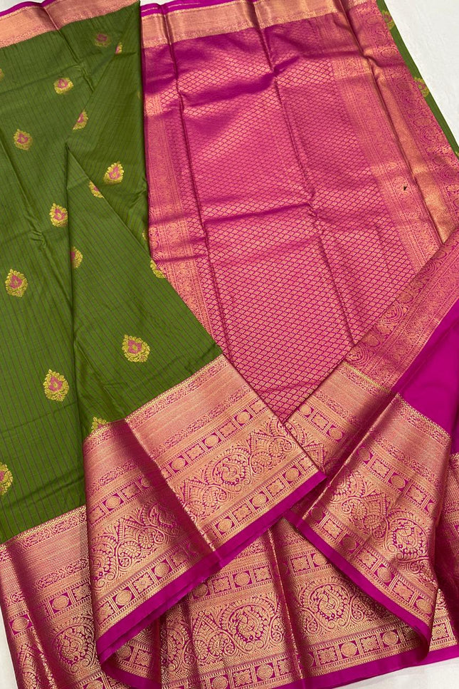 Elegant Kanchipuram Semi Silk Saree | Zari Woven Border | Festive Drape - Rosepetals Luxe
