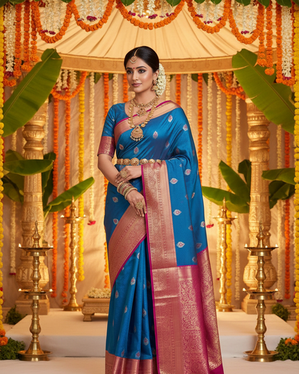 Elegant Kanchipuram Semi Silk Saree | Zari Woven Border | Festive Drape - Rosepetals Luxe
