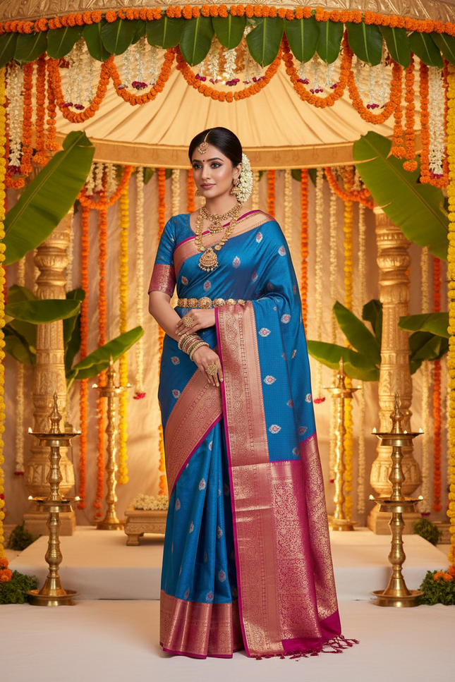 Elegant Kanchipuram Semi Silk Saree | Zari Woven Border | Festive Drape - Rosepetals Luxe