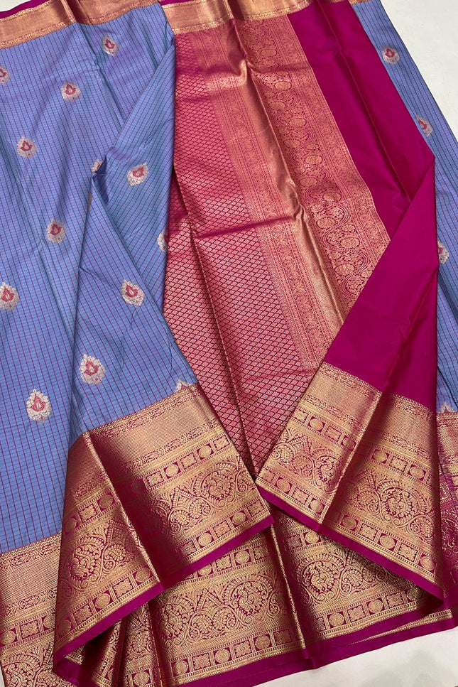 Elegant Kanchipuram Semi Silk Saree | Zari Woven Border | Festive Drape - Rosepetals Luxe
