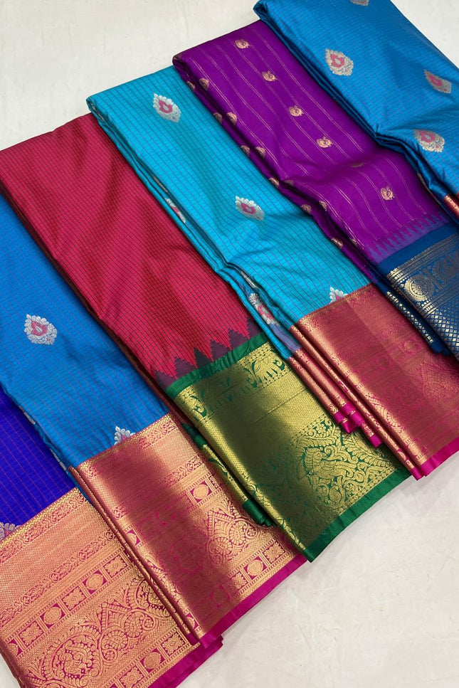 Elegant Kanchipuram Semi Silk Saree | Zari Woven Border | Festive Drape - Rosepetals Luxe