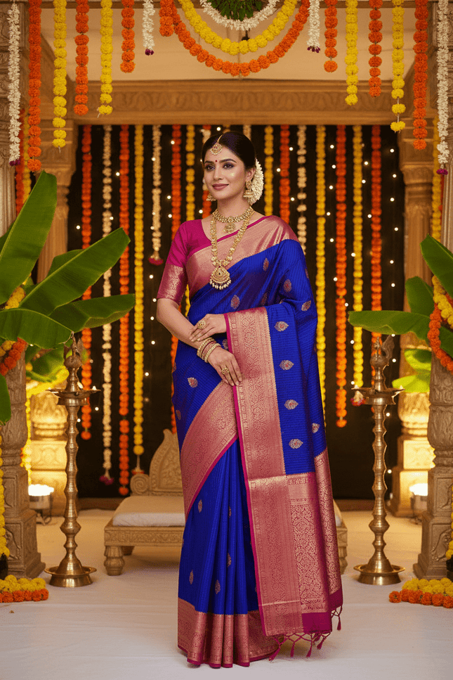 Elegant Kanchipuram Semi Silk Saree | Zari Woven Border | Festive Drape - Rosepetals Luxe