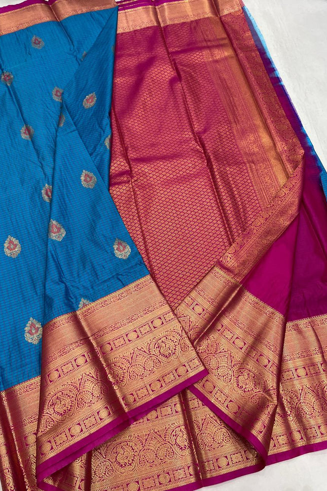 Elegant Kanchipuram Semi Silk Saree | Zari Woven Border | Festive Drape - Rosepetals Luxe