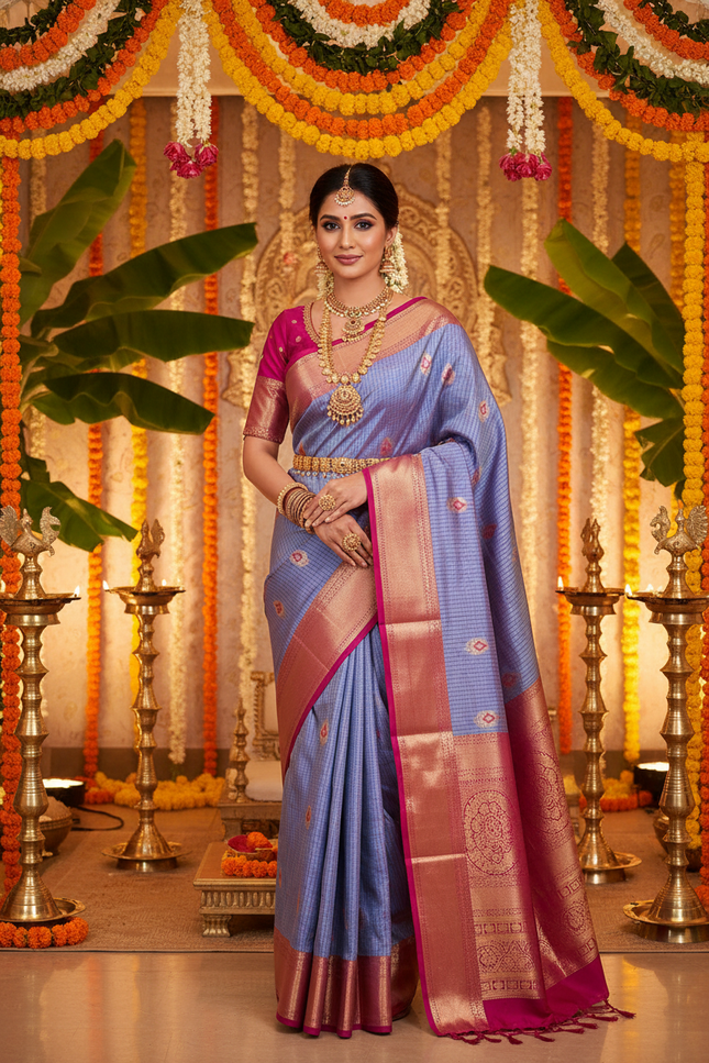 Elegant Kanchipuram Semi Silk Saree | Zari Woven Border | Festive Drape - Rosepetals Luxe