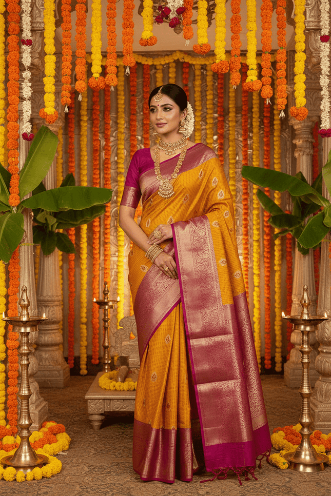 Elegant Kanchipuram Semi Silk Saree | Zari Woven Border | Festive Drape - Rosepetals Luxe