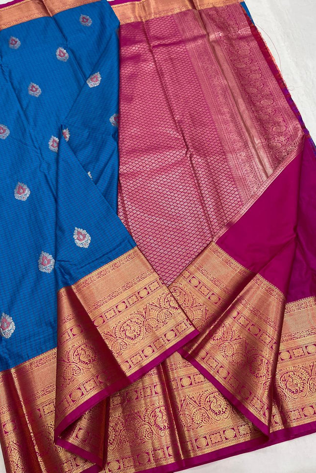 Elegant Kanchipuram Semi Silk Saree | Zari Woven Border | Festive Drape - Rosepetals Luxe