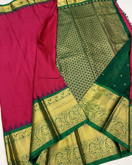 Elegant Kanchipuram Semi Silk Saree | Zari Woven Border | Festive Drape - Rosepetals Luxe
