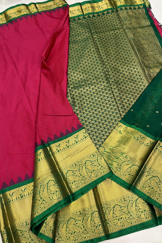 Elegant Kanchipuram Semi Silk Saree | Zari Woven Border | Festive Drape - Rosepetals Luxe
