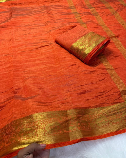Elegant Luxe Tusser Silk Saree with Elephant Border and Running Blouse - Rosepetals Luxe