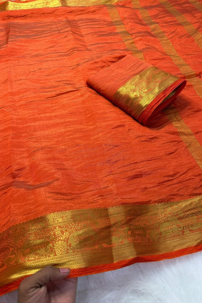 Elegant Luxe Tusser Silk Saree with Elephant Border and Running Blouse - Rosepetals Luxe