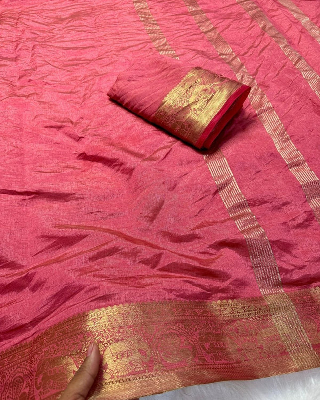 Elegant Luxe Tusser Silk Saree with Elephant Border and Running Blouse - Rosepetals Luxe