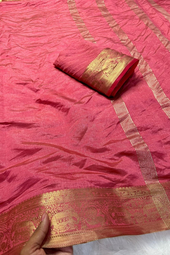 Elegant Luxe Tusser Silk Saree with Elephant Border and Running Blouse - Rosepetals Luxe