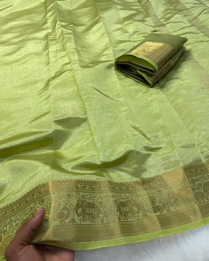 Elegant Luxe Tusser Silk Saree with Elephant Border and Running Blouse - Rosepetals Luxe
