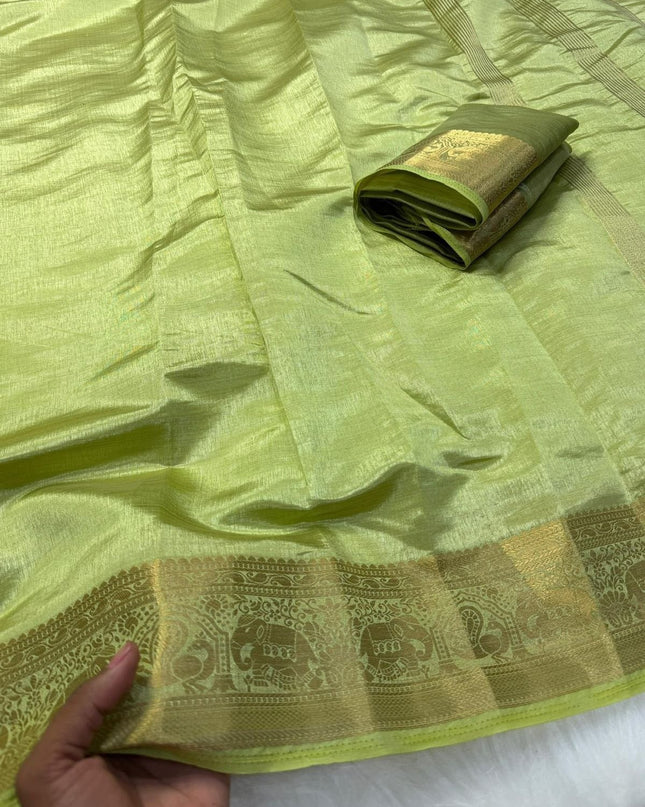 Elegant Luxe Tusser Silk Saree with Elephant Border and Running Blouse - Rosepetals Luxe