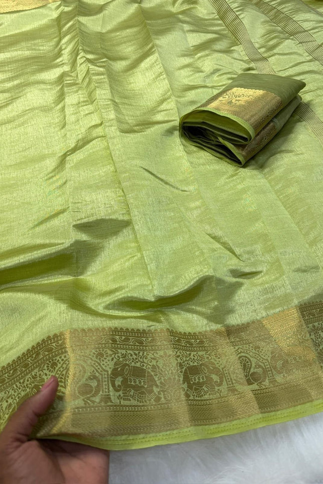 Elegant Luxe Tusser Silk Saree with Elephant Border and Running Blouse - Rosepetals Luxe