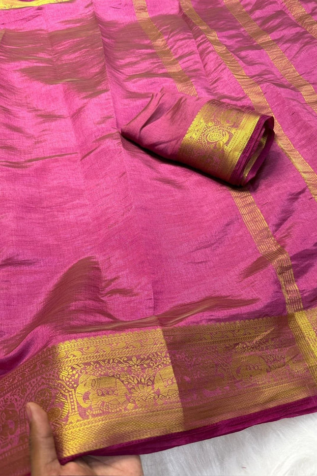 Elegant Luxe Tusser Silk Saree with Elephant Border and Running Blouse - Rosepetals Luxe
