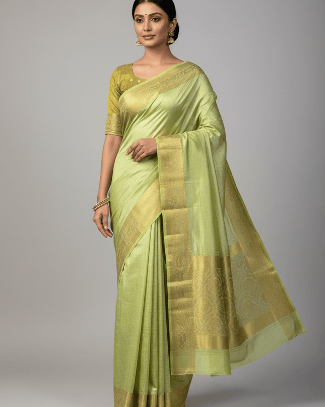 Elegant Luxe Tusser Silk Saree with Elephant Border and Running Blouse - Rosepetals Luxe